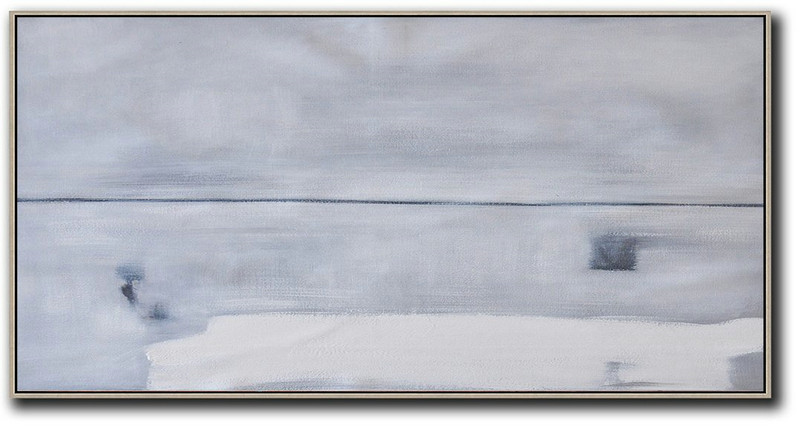 Large Abstract Painting,Horizontal Palette Knife Contemporary Art,Modern Living Room Decor,White,Grey,Black.etc